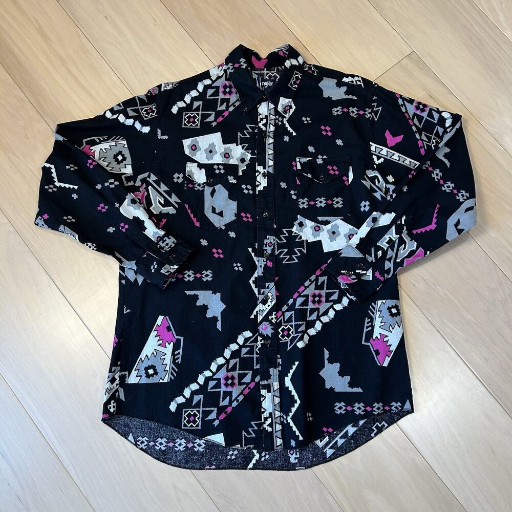 Vintage Wrangler Brushpopper Button Up Shirt Long Sleeve Men’s 17-34